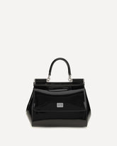 Borsa a Mano Sicily piccola in pelle di vitello lucida - NERO | Base Blu
