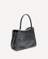Borsa a Spalla Rodeo in pelle stampa coccodrillo  - NERO | Base Blu
