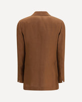 Double-breasted linen Blazer - BROWN | Base Blu