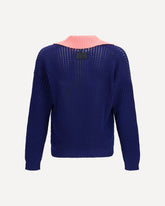 Maglione a costine con scollo a V e motivo FF - BLU | Base Blu