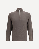 Cotton Sweater with a high neckline - BROWN | Base Blu