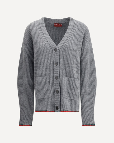 GUCCI Ribbed Knit Wool Cardigan GREY | Base Blu