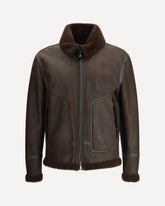 Coburn aviator Jacket in waxed suede shearling - BROWN | Base Blu
