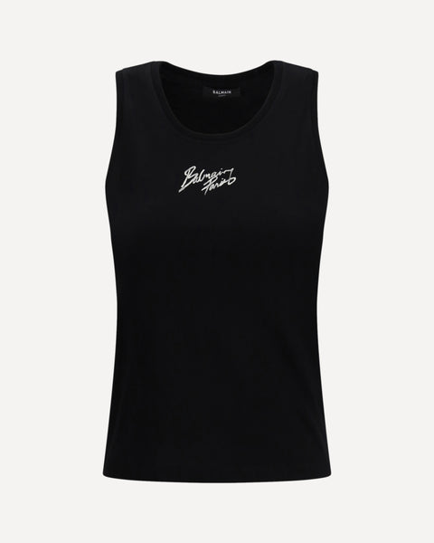 BALMAIN Paris brush print Tank Top BLACK | Base Blu