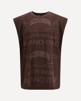 History Sleeveless T-Shirt in cotton with all-over “History” print - BROWN | Base Blu