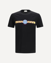 T-shirt slim in jersey di cotone con stampa - NERO | Base Blu