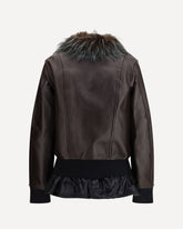 Leather Jacket with a Plush collar - BROWN | Base Blu