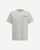 Cotton T-shirt with Check Trims - WHITE | Base Blu