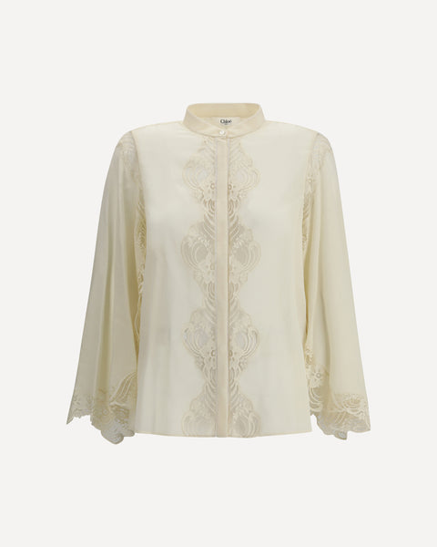 CHLOÉ Silk georgette and lace Blouse CREAM | Base Blu