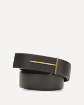 Grain Leather Slim T reversible Belt - BROWN | Base Blu