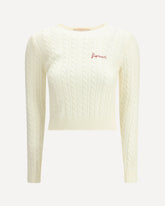 Maglione corto a trecce con logo ricamato - CREMA  | Base Blu