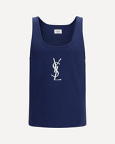 Cassandre Tank Top in cotton with YSL Monogram - BLUE | Base Blu