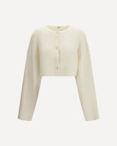Cardigan corto girocollo con chiusura a bottoni - CREMA  | Base Blu