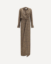 Abito lungo in crêpe de chine con incrocio e stampa leopardata - BEIGE | Base Blu