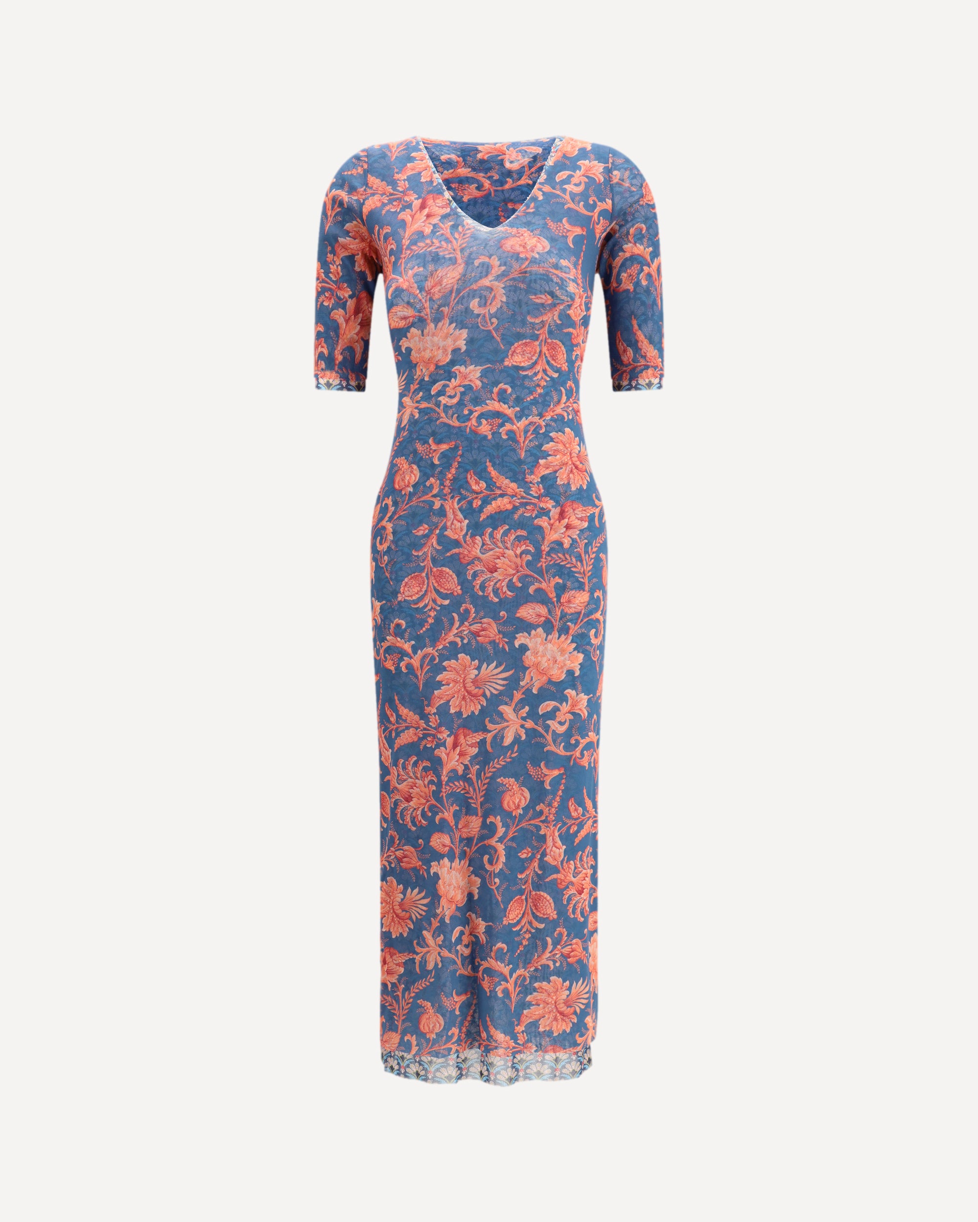 tulle floral midi dress ETRO Stretch tulle midi Dress with floral motif MULTICOLOUR
