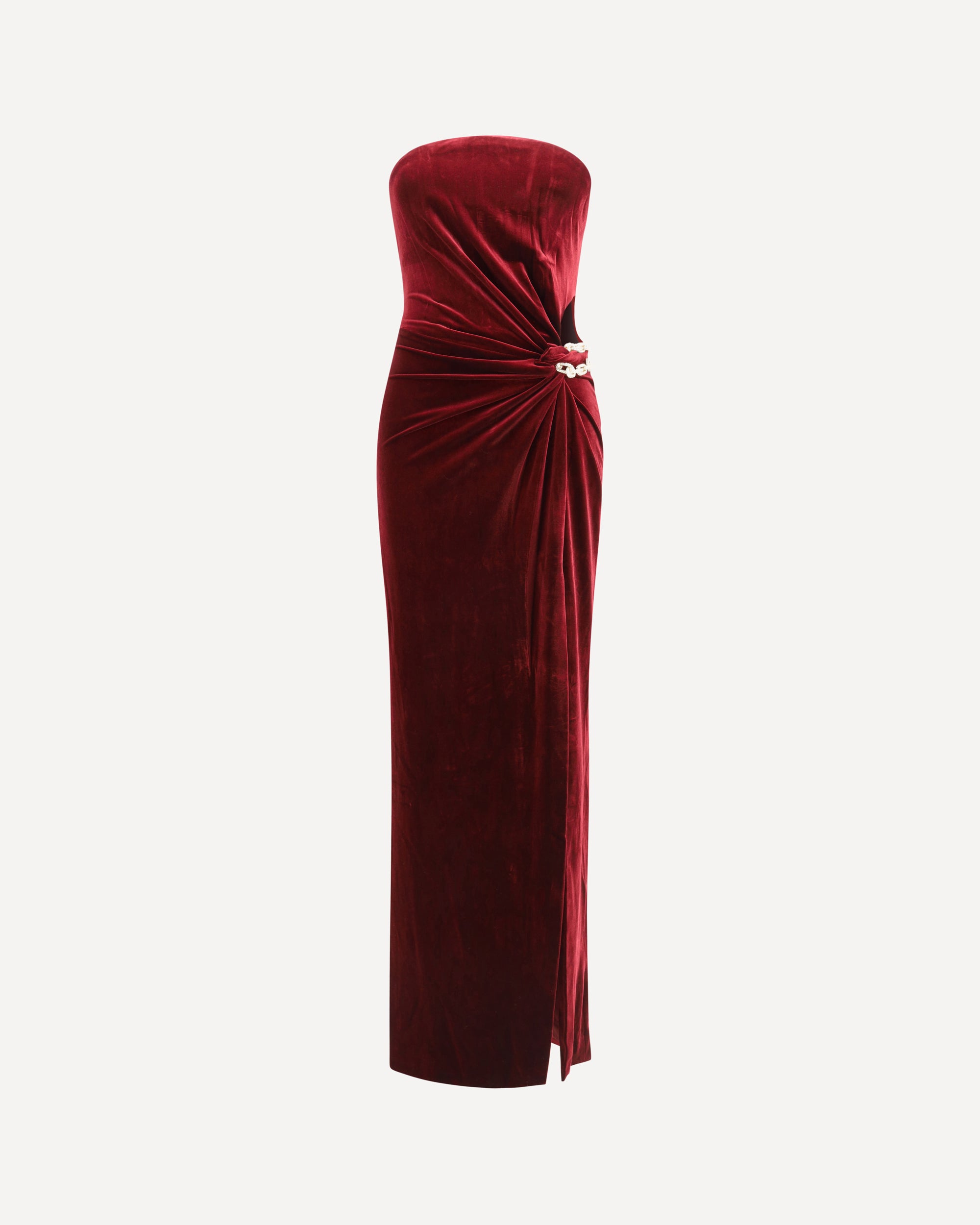 SELF-PORTRAIT Velvet bandeau long Dress BORDEAUX | Base Blu SELF-PORTRAIT Velvet bandeau long Dress BORDEAUX | Base Blu