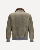 Waxed shearling Jacket with shearling collar - GREEN | Base Blu