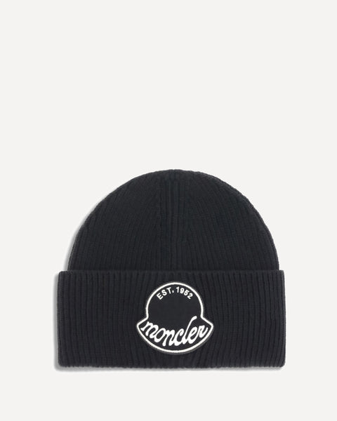 MONCLER Logo beanie Hat BLACK | Base Blu MONCLER Logo beanie Hat BLACK | Base Blu