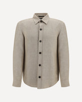 Camicia crossover in blend di lino, lana e seta - BEIGE | Base Blu