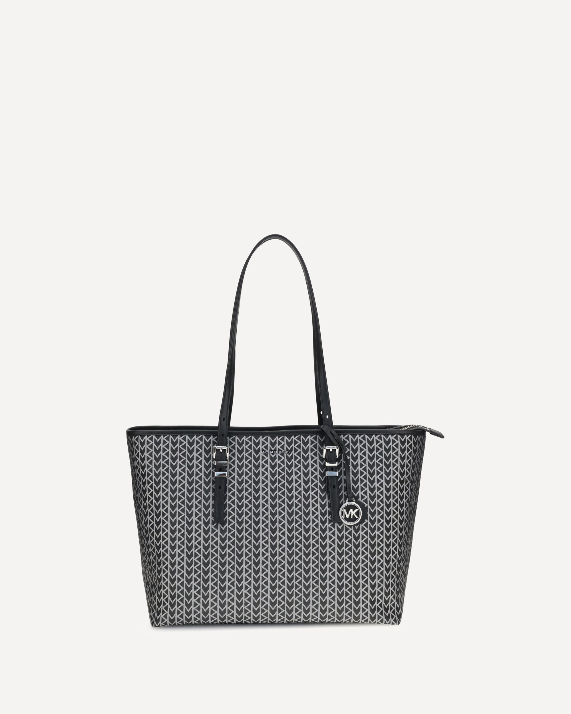 MICHAEL KORS Quinn large jacquard logo Tote Bag BLACK | Base Blu