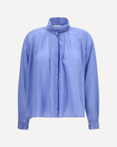 pleated high-neck Blouse - LIGHT BLUE | Base Blu