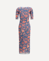 Stretch tulle midi Dress with floral motif - MULTICOLOUR | Base Blu