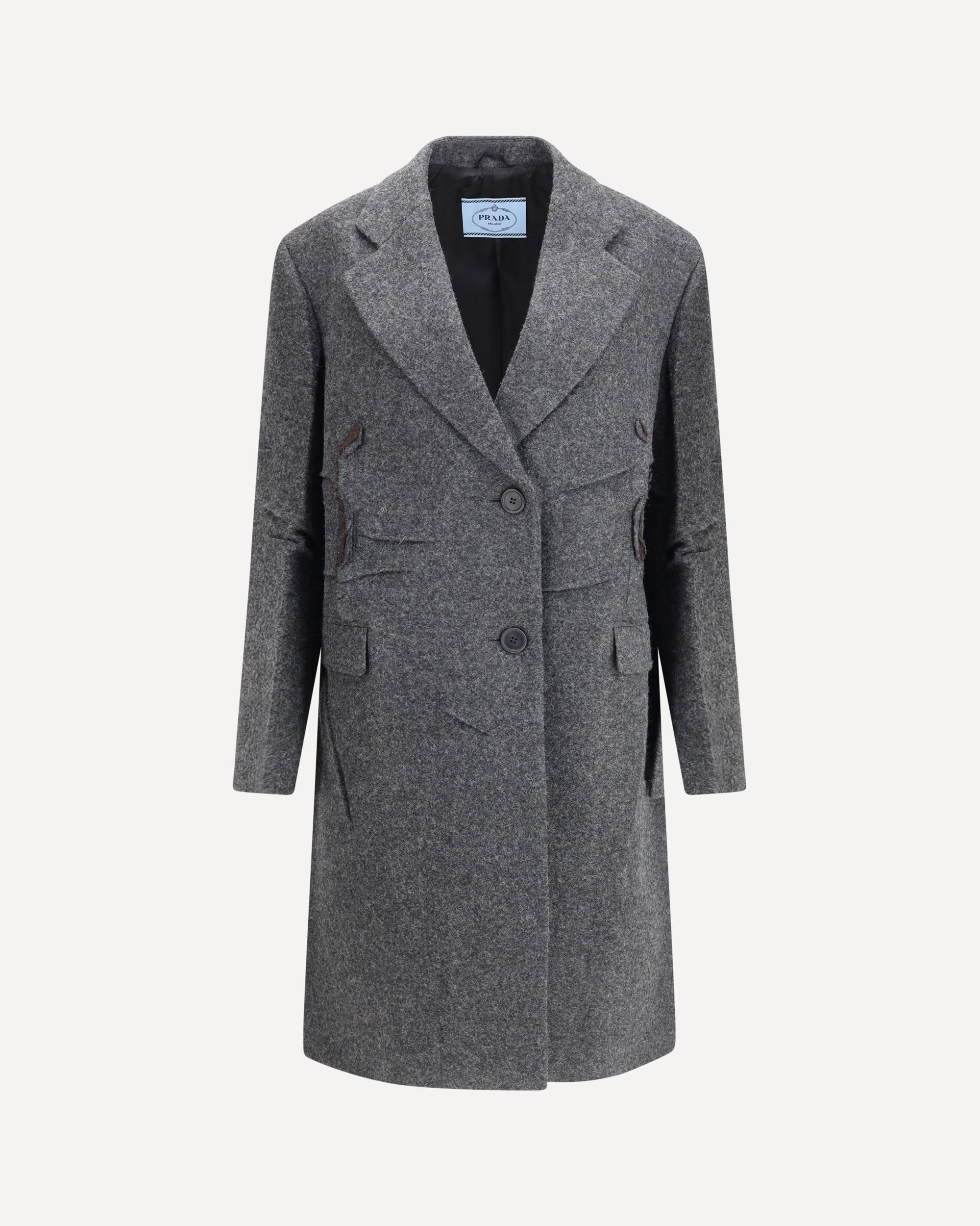 PRADA Single-breasted Shetland wool Coat GREY | Base Blu