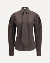 Cotton blend Shirt with tie - BROWN | Base Blu