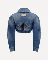 Cropped open-back denim Jacket - BLUE | Base Blu
