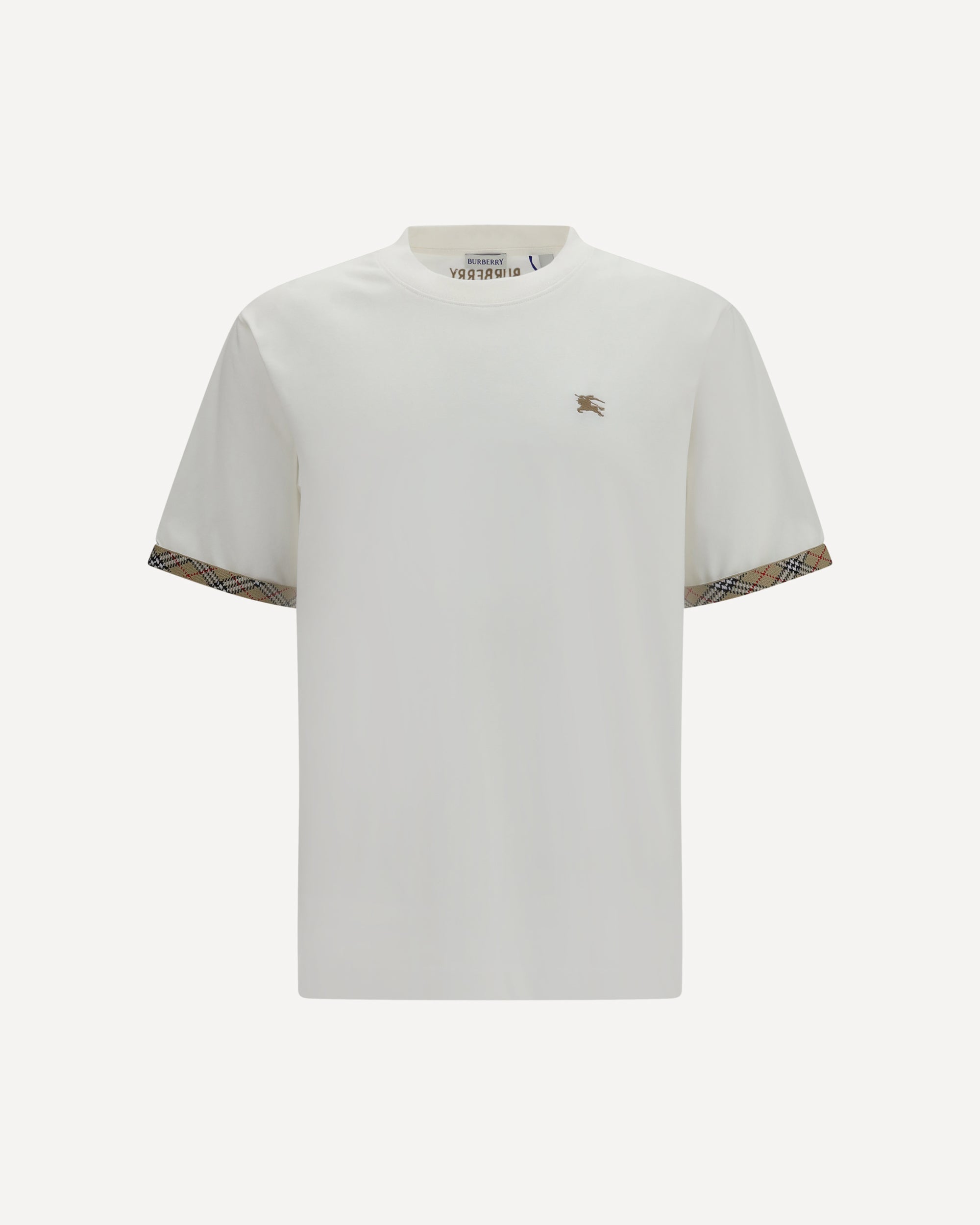 Burberry Ｔシャツ　6Y BURBERRY Cotton T-shirt with Check trims WHITE | Base Blu
