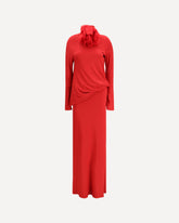 Long open-back Dress with high neck - RED | Base Blu