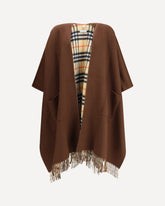 Reversible check wool cashmere Cape - BROWN | Base Blu