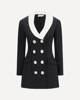 Long double-breasted Blazer with contrast neckline - BLACK | Base Blu