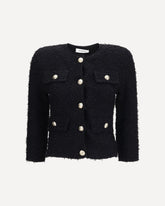 Double-breasted tweed cropped Jacket with logo buttons - BLACK | Base Blu