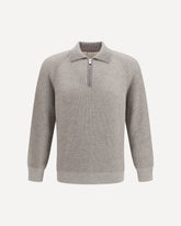 Cashmere Milano Stitch Polo Sweater with zip - GREY | Base Blu