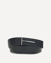 Grain Leather Slim T reversible Belt - BLUE | Base Blu