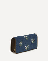 Mini VLogo Signature Shoulder Bag in denim with floral embroidery - LIGHT BLUE | Base Blu