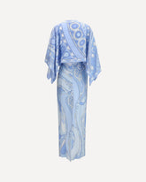 Silk cape Dress with Orchidee and Soleil prints - LIGHT BLUE | Base Blu