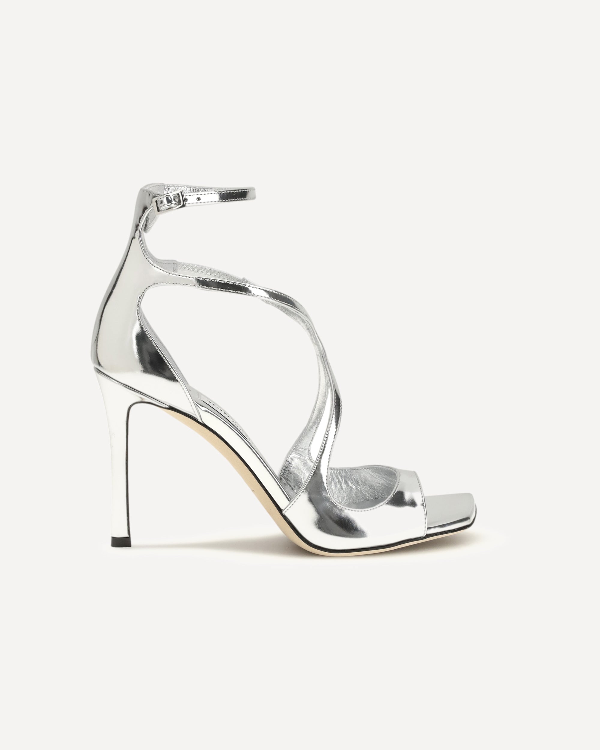 aya✨ JIMMY CHOO Azia 95 patent leather Sandals SILVER | Base Blu
