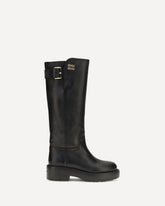 Leather knee-high Boots with buckle detail - BLACK | Base Blu
