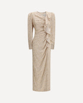 Abito drappeggiato in jacquard con volant - CREMA  | Base Blu