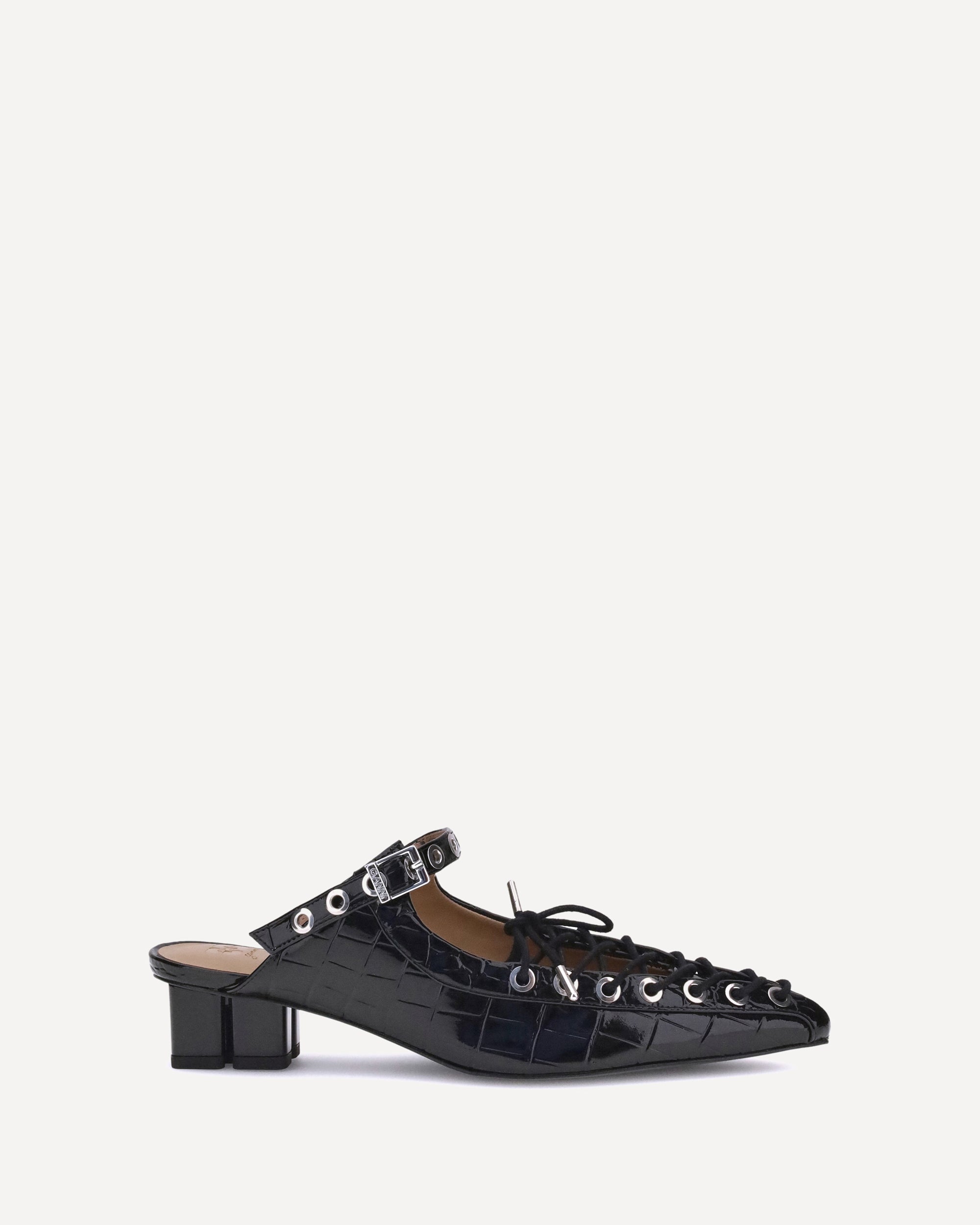 GANNI Oleatex laced Mules BLACK | Base Blu