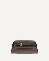 Leather Clutch with buckle detail - BROWN | Base Blu