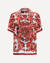 Maiolica print Hawaii Shirt in silk twill - RED | Base Blu