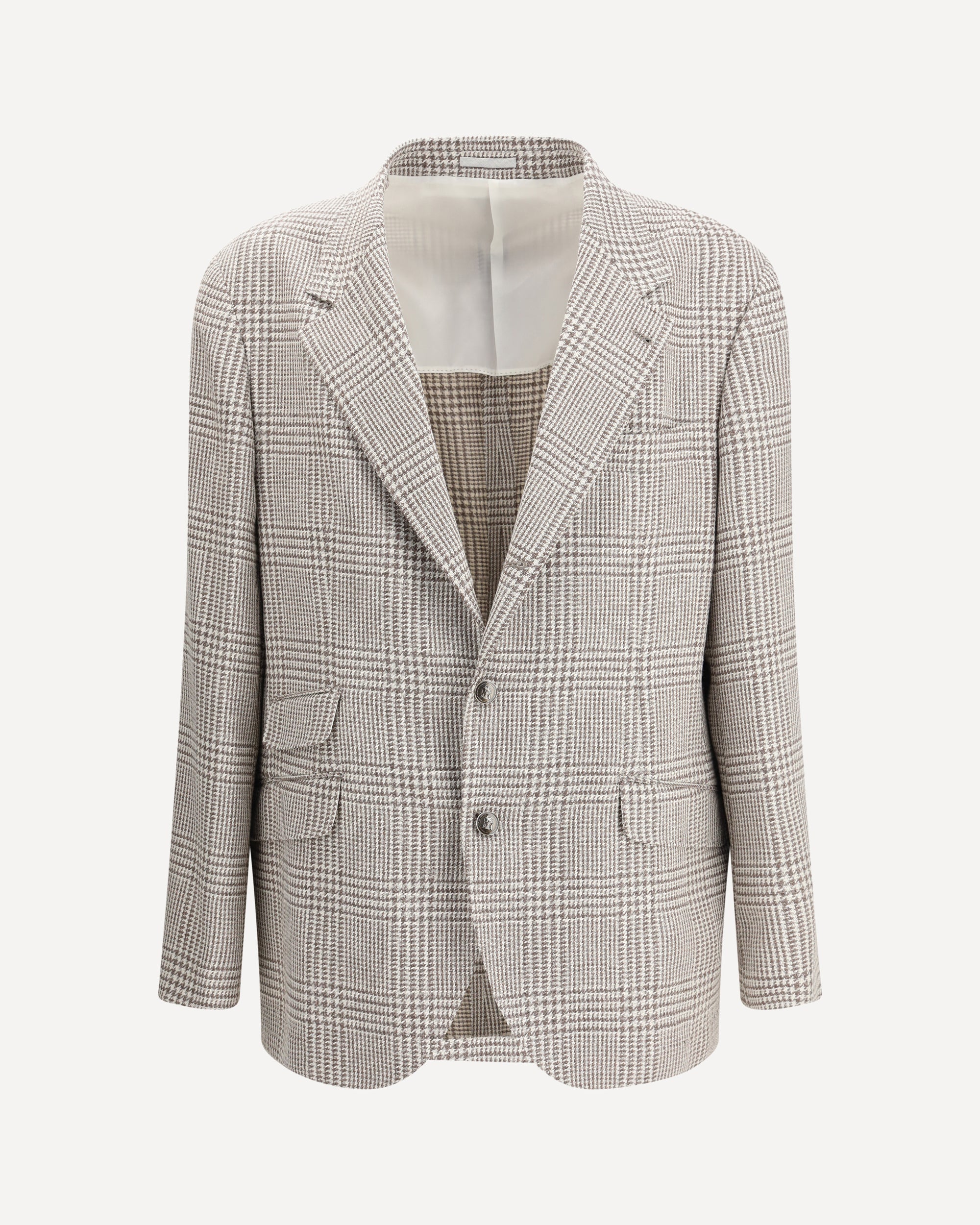 BRUNELLO CUCINELLI ベージュ チェック柄 ビジネスジャケット Brunello Cucinelli - Beige Brown Glen Check Single Breasted Blazer