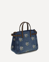 Small Antibes Handbag in embroidered denim - BLUE | Base Blu