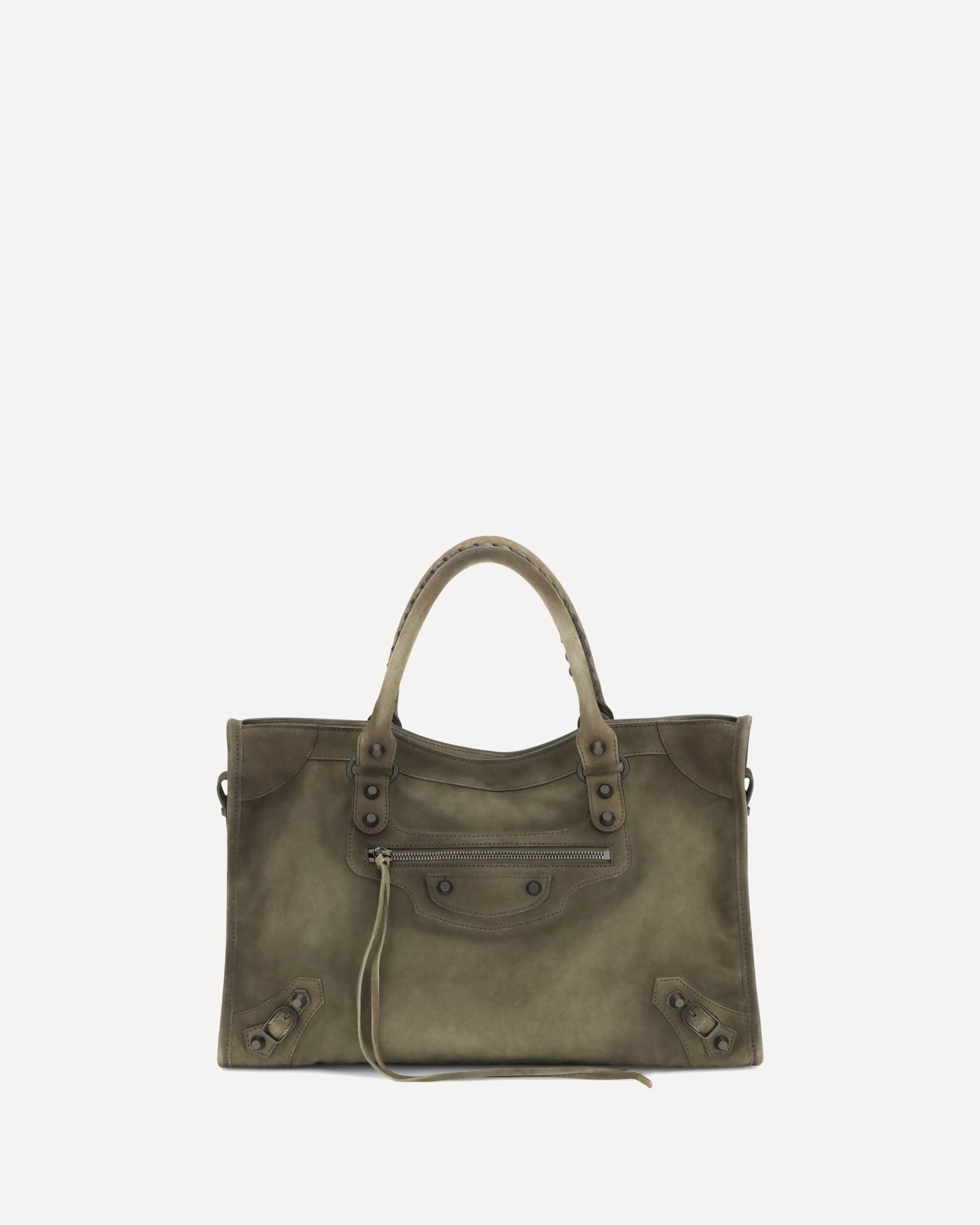 BALENCIAGA Suede Le City medium Handbag KHAKI | Base Blu