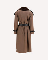 Long cotton Trench Coat with buffalo leather collar - BROWN | Base Blu
