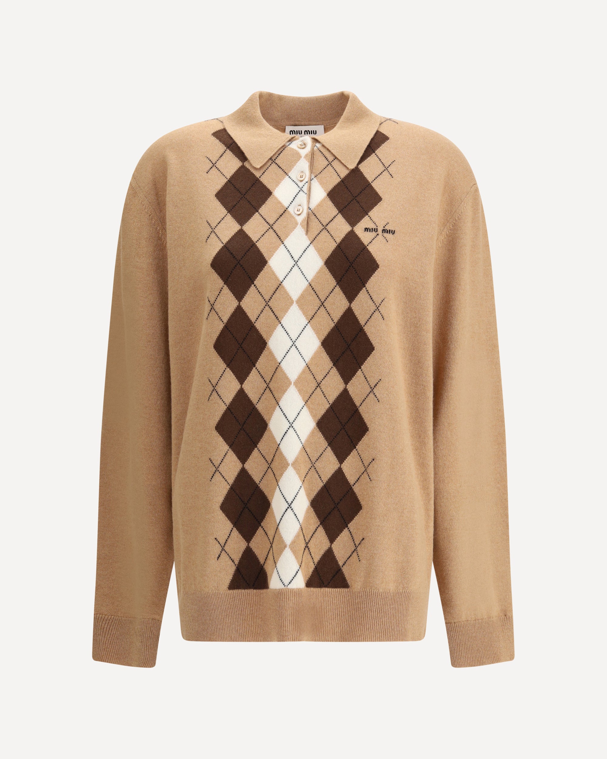 MIU MIU Diamond pattern polo Sweater BEIGE | Base Blu