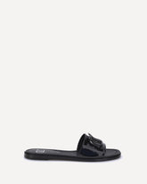 Patent leathe VLogo slide Sandals - BLACK | Base Blu